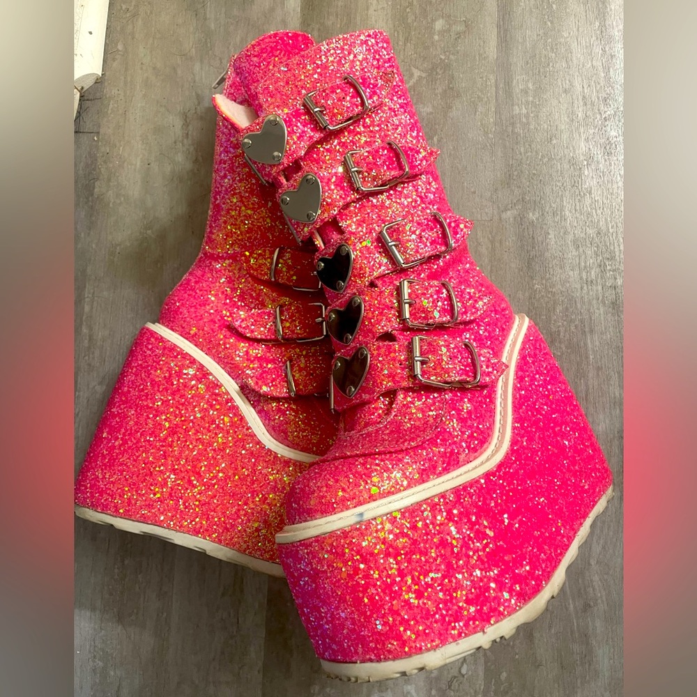 Pink Sparkly Demonias Size 8
